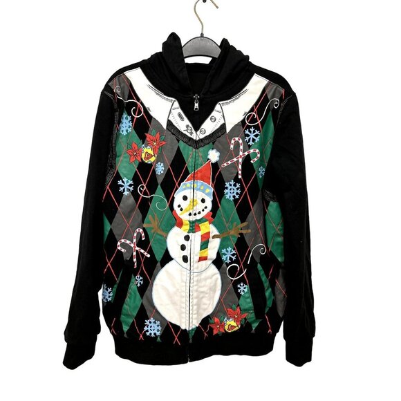 QUIK SILVER - Black Hoody  Full Zip Jacket Sweatshirt Snowman Candy - Picture 1 of 11